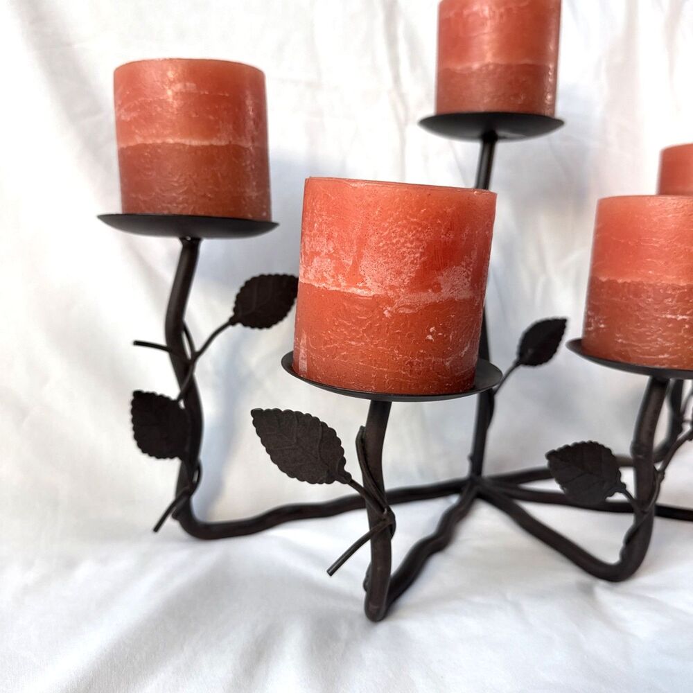 Vintage Style Black Iron Candelabra 6 Pillar Candle Holder Gothic MCM 18x10 Lg - Picture 3 of 4